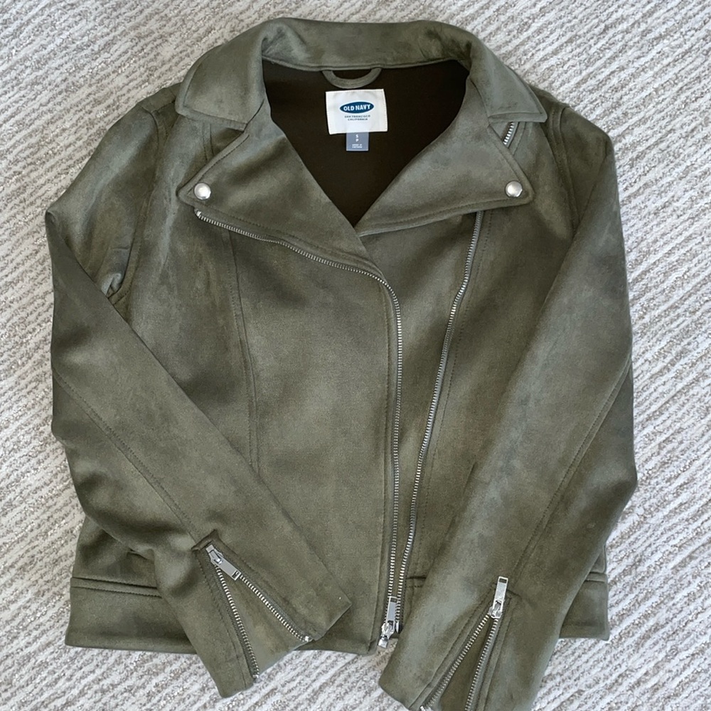 Old Navy NWOT Olive Color Faux Suede Moto Jacket - Size Small